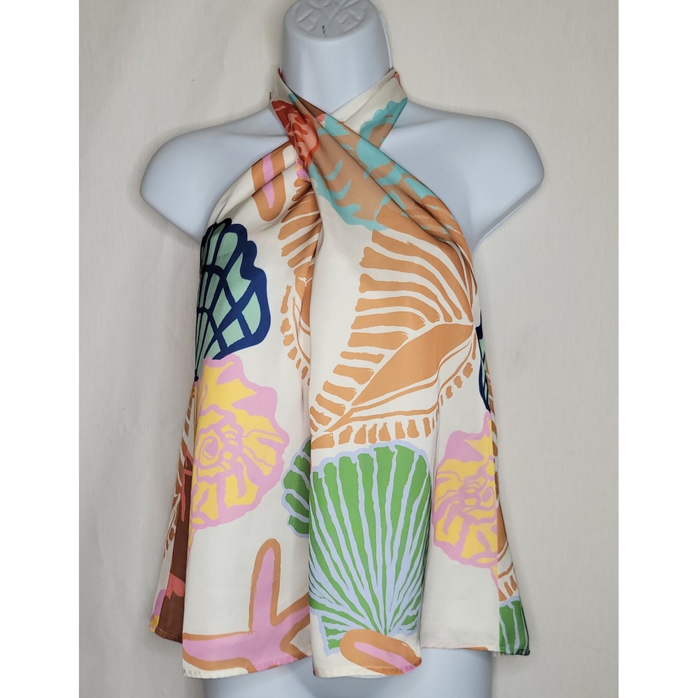Crosby by‎ Mollie Burch Satin Seashell Print Halter Top Tank